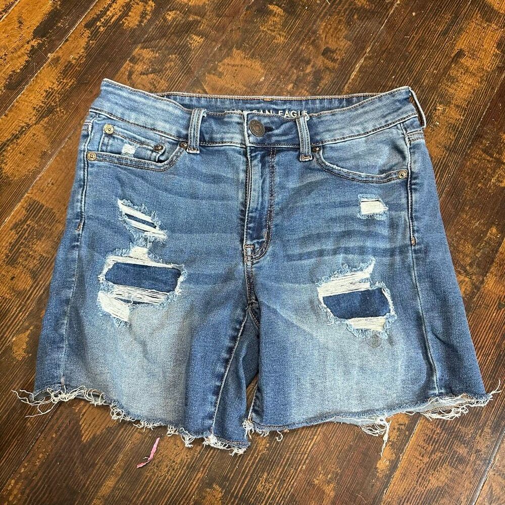 American Eagle distressed denim midi cut off shorts